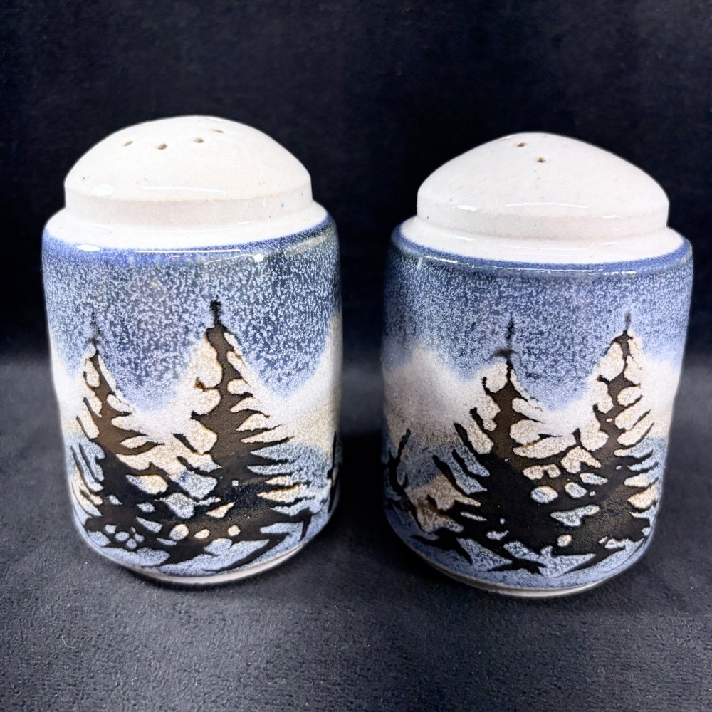Bill Aitken Studio Pottery Mountain Landscape Salt & Pepper Shakers 4" Tall